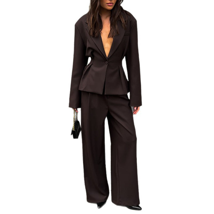 Damen eleganter Hosenanzug mit tailliertem Blazer und weitem Bein Drune