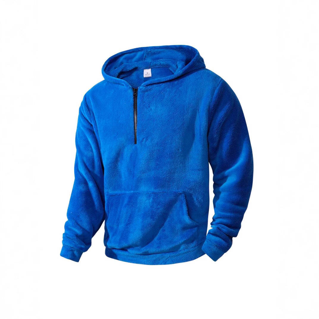 Herren kuscheliger Microfleece-Hoodie mit Halbzip, Kapuze und Kängurutasche Drune