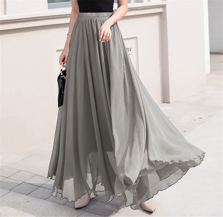 Damen nan Maxi-Chiffonrock mit elastischem Bund und fließender A-Linie Drune