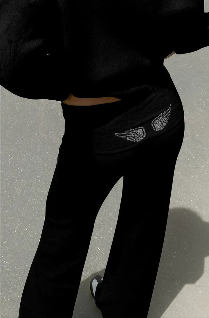 Damen Weite Palazzo-Yoga-Hose mit hohem Umschlagbund Drune