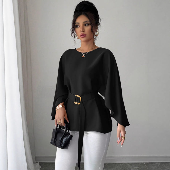 Damen Elegante Chiffon-Tunika mit Cape-Ärmeln und Taillengürtel Drune