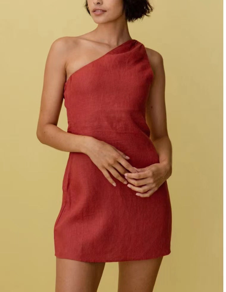 Damen Einseitiges Minikleid mit asymmetrischem Schnitt und schmalem Träger Drune