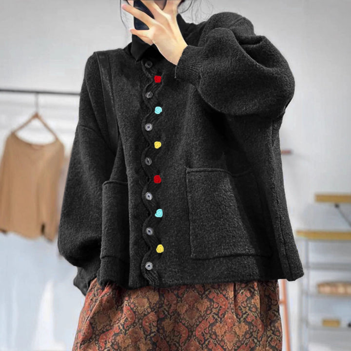 Damen Oversized Strickcardigan mit Zierknopfleiste und aufgesetzten Taschen Drune