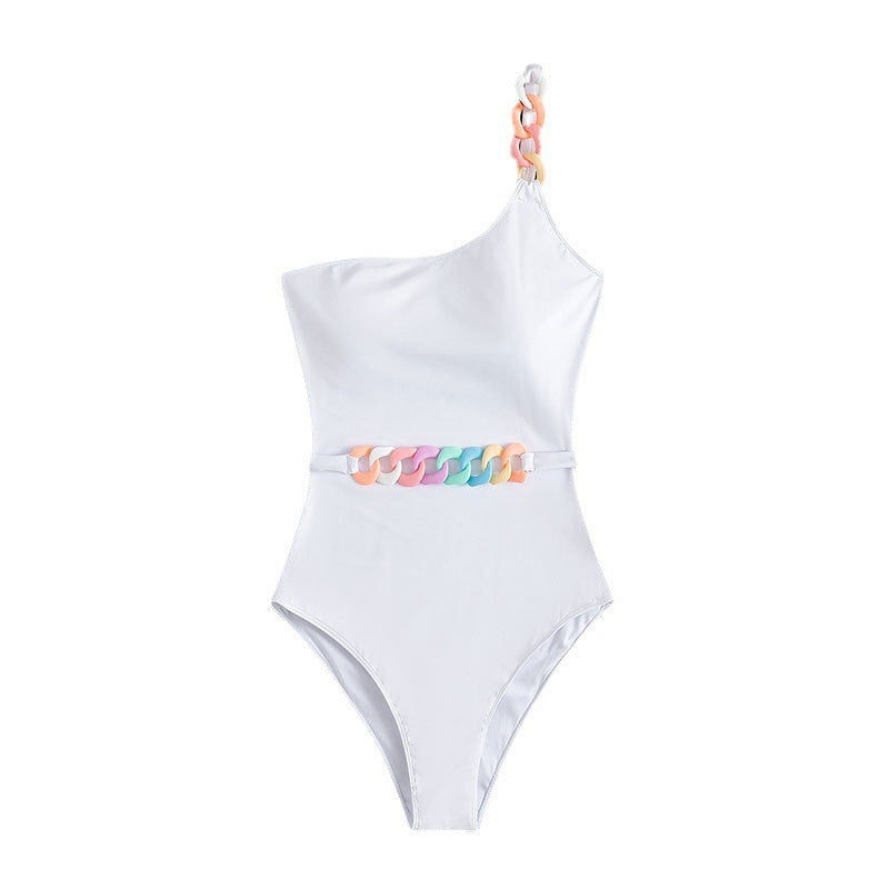 Damen Einseitiger Badeanzug mit eleganten Kettenakzenten Drune