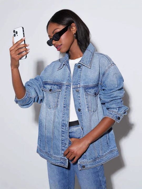 Damen Oversized Denimjacke im modernen Streetstyle mit lässigem Schnitt Drune