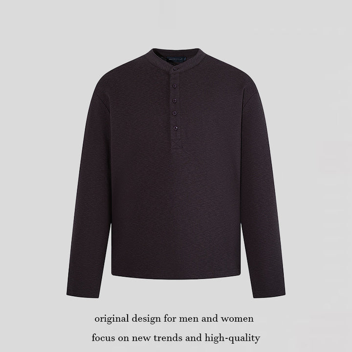 Herren Langarm-Henleyshirt mit Stehkragen und Knopfverschluss aus strukturiertem Jersey Drune