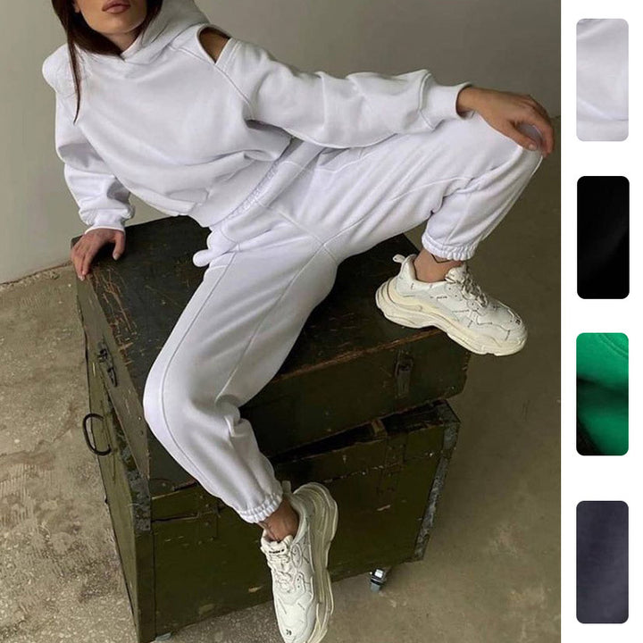 Damen Modisches Hoodie-Oberteil mit offenen Schultern und lockerer Passform Drune