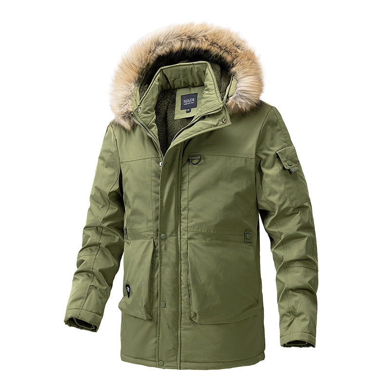 Herren Canvas-Parka mit Sherpa-Innenseite, verlängerter Schnitt und Utility-Ärmeltasche Drune