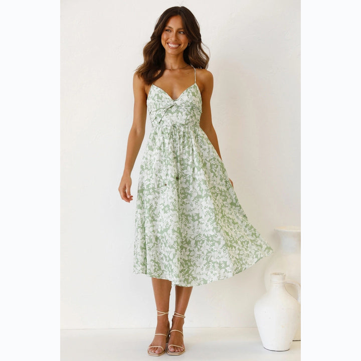 Damen Midikleid mit floralem Muster und verstellbaren Spaghettiträgern Drune