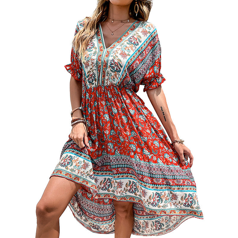 Damen Maxi-Kleid mit elegantem floralem Muster und asymmetrischem Saum Drune