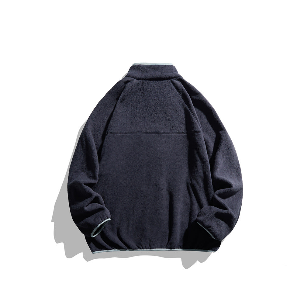 Unisex Oversize Fleecejacke mit Stehkragen, durchgehendem Reißverschluss und Kontrastpaspeln Drune