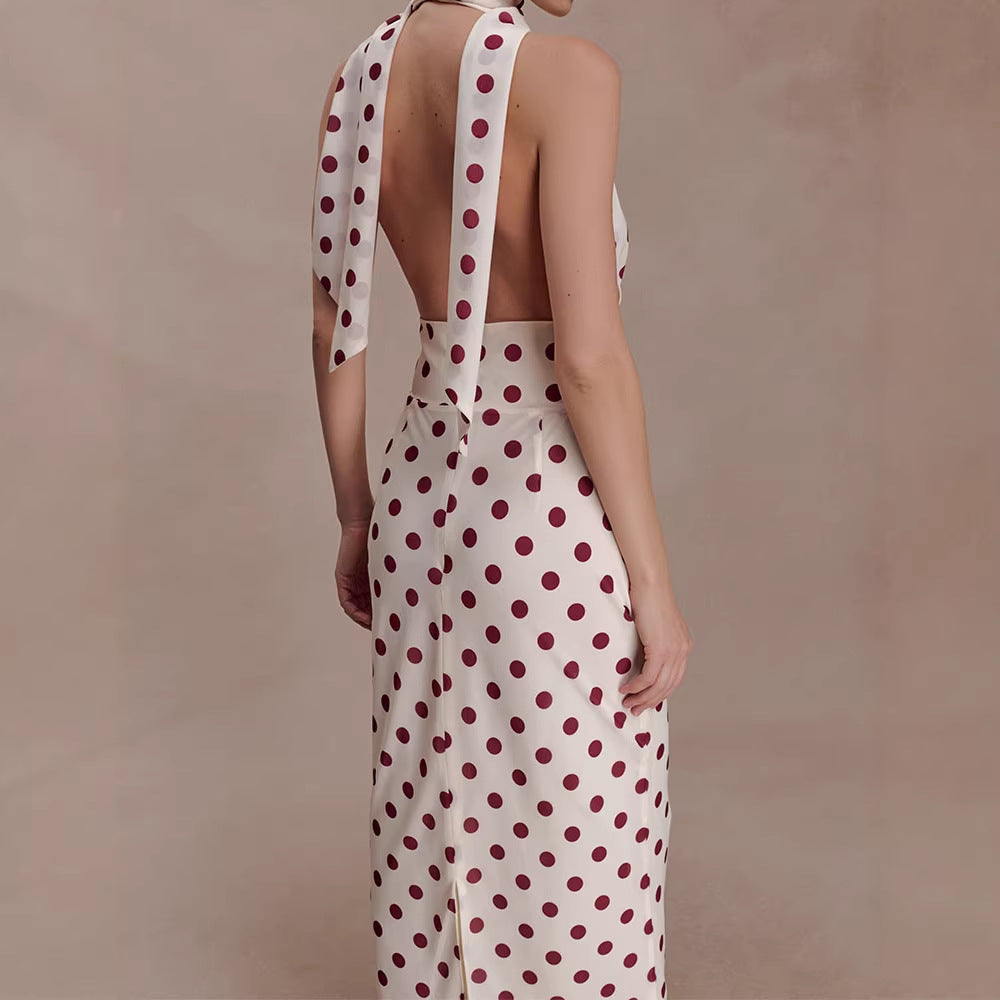 Damen Halter-Maxi-Kleid mit klassischen Punkten Drune