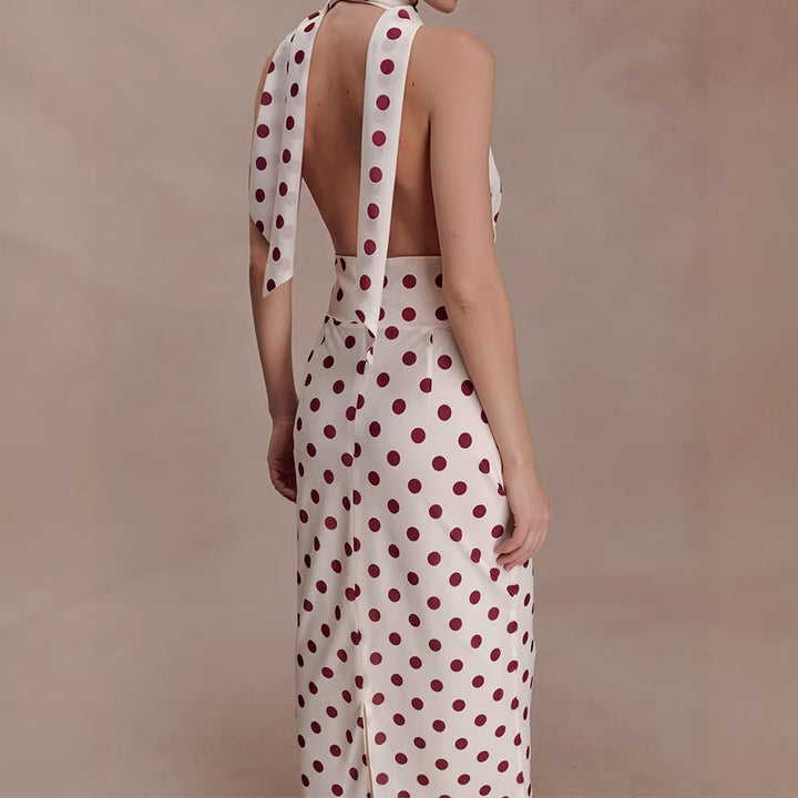 Damen Halter-Maxi-Kleid mit klassischen Punkten Drune