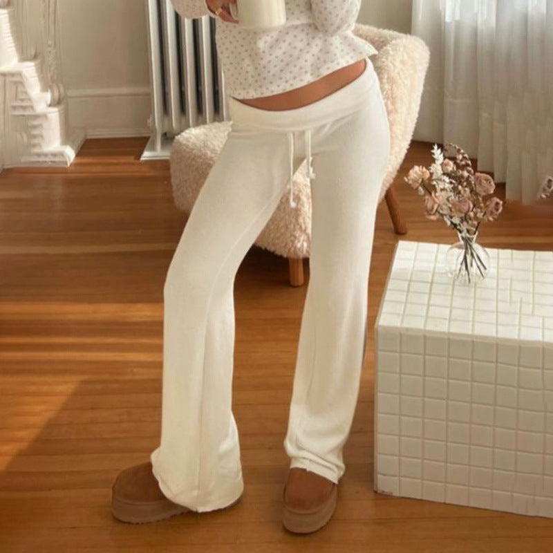 Damen nan weiche Highwaist-Loungehose aus Baumwollmix mit elastischem Komfortbund, Bindekordel und geradem Bein Drune