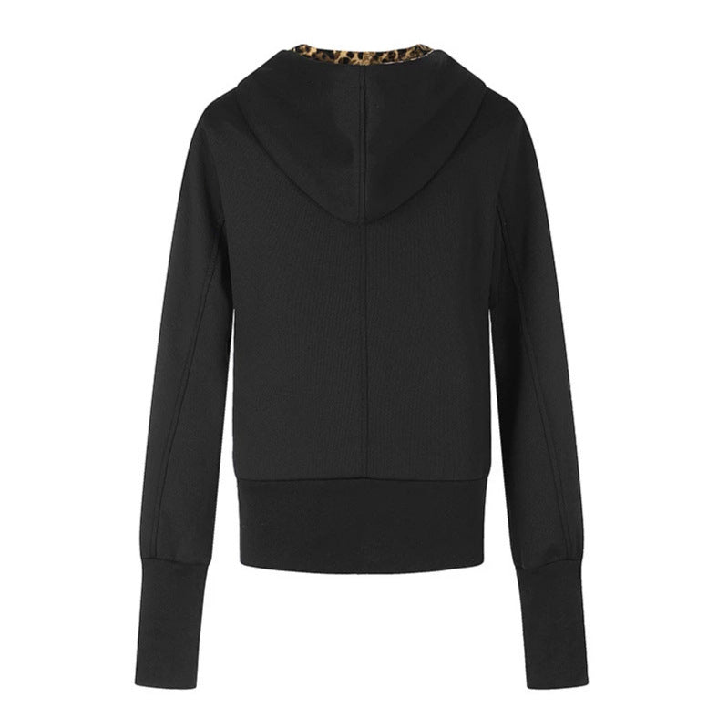 Damen Kapuzen‑Sweatjacke mit durchgehendem Reißverschluss, Raffungen vorn und Leo‑Kapuzefutter Drune