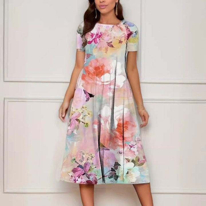Drune | Floraler Print Frühling Sommer Kurzarmkleid