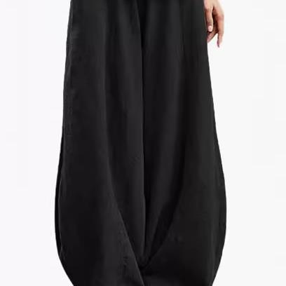 Damen weite Leinenhose mit elastischem Bund und praktischen Taschen Drune