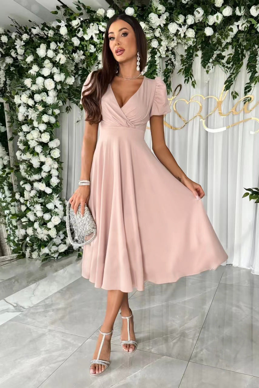 Damen A-Linien Kleid mit schickem Wickelausschnitt und eleganten Blenden Drune