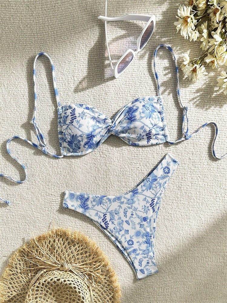 Damen Triangel-Bikini-Set mit floralem Muster und verstellbaren Trägersystem Drune
