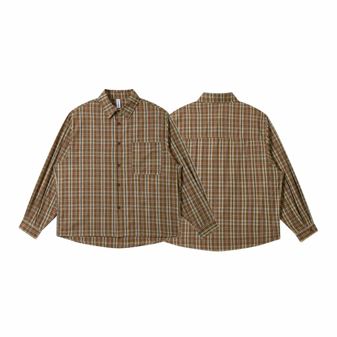 Herren Lockeres Karo-Workshirt aus Baumwollmischung mit aufgesetzter Brusttasche Drune