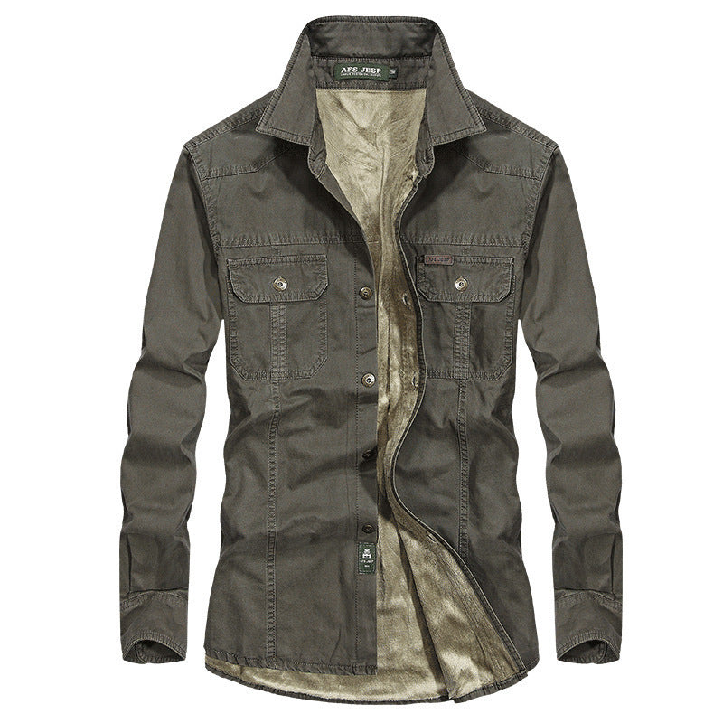 Herren Overshirt-Hemdjacke mit Sherpa-Innenfutter und Brustpattentaschen Drune