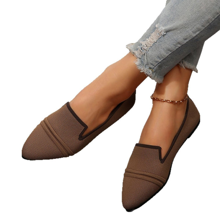 Damen  elegante flache Slipper-Loafer mit spitzer Zehenpartie Strickoptik und gepolsterter Innensohle Drune