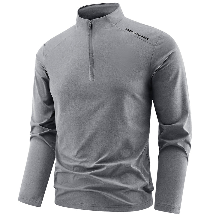 Herren Sportliches Langarm-Halbzip-Laufshirt mit Stehkragen und Funktionsmaterial Drune