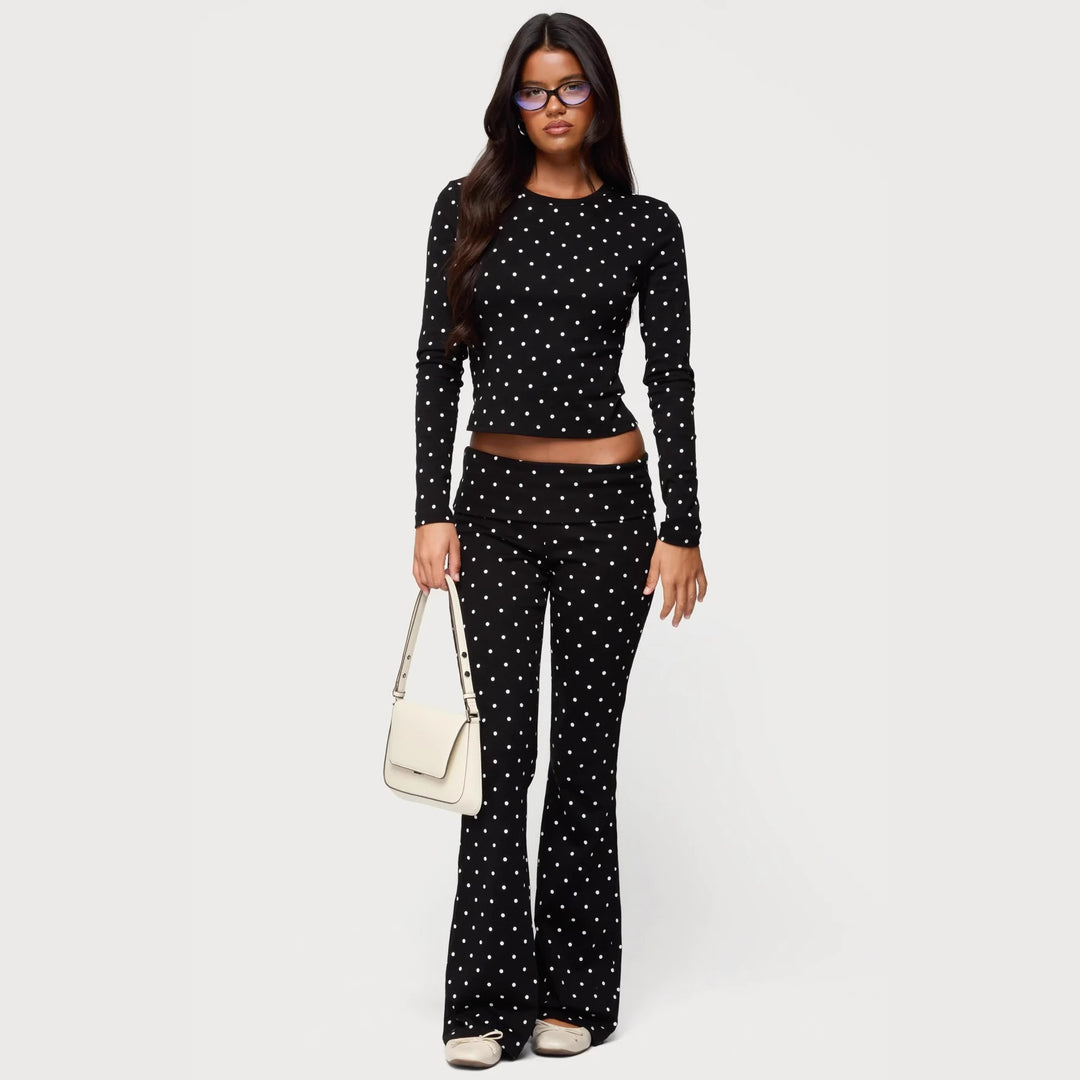 Damen Langärmliges Polka-Dots Oberteil und Leggings Set Drune
