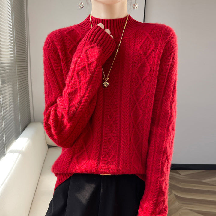 Damen Kuscheliger Mohair‑Optik Mockneckpullover mit Rautenzopfstruktur und kastiger Silhouette Drune