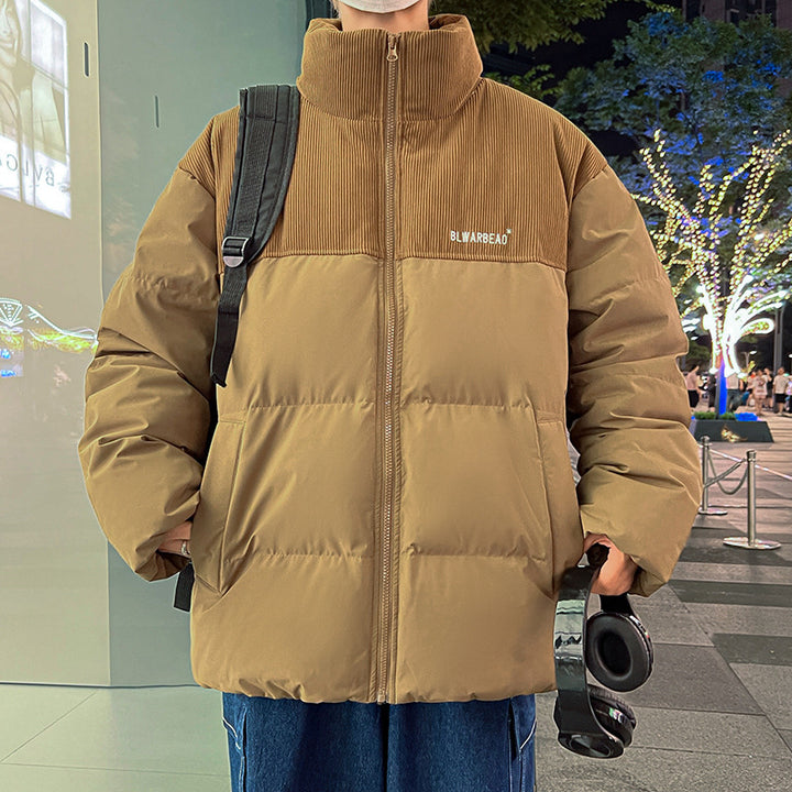Herren Wattierte Steppjacke mit Cordbesatz, hohem Stehkragen & oversized Schnitt Drune