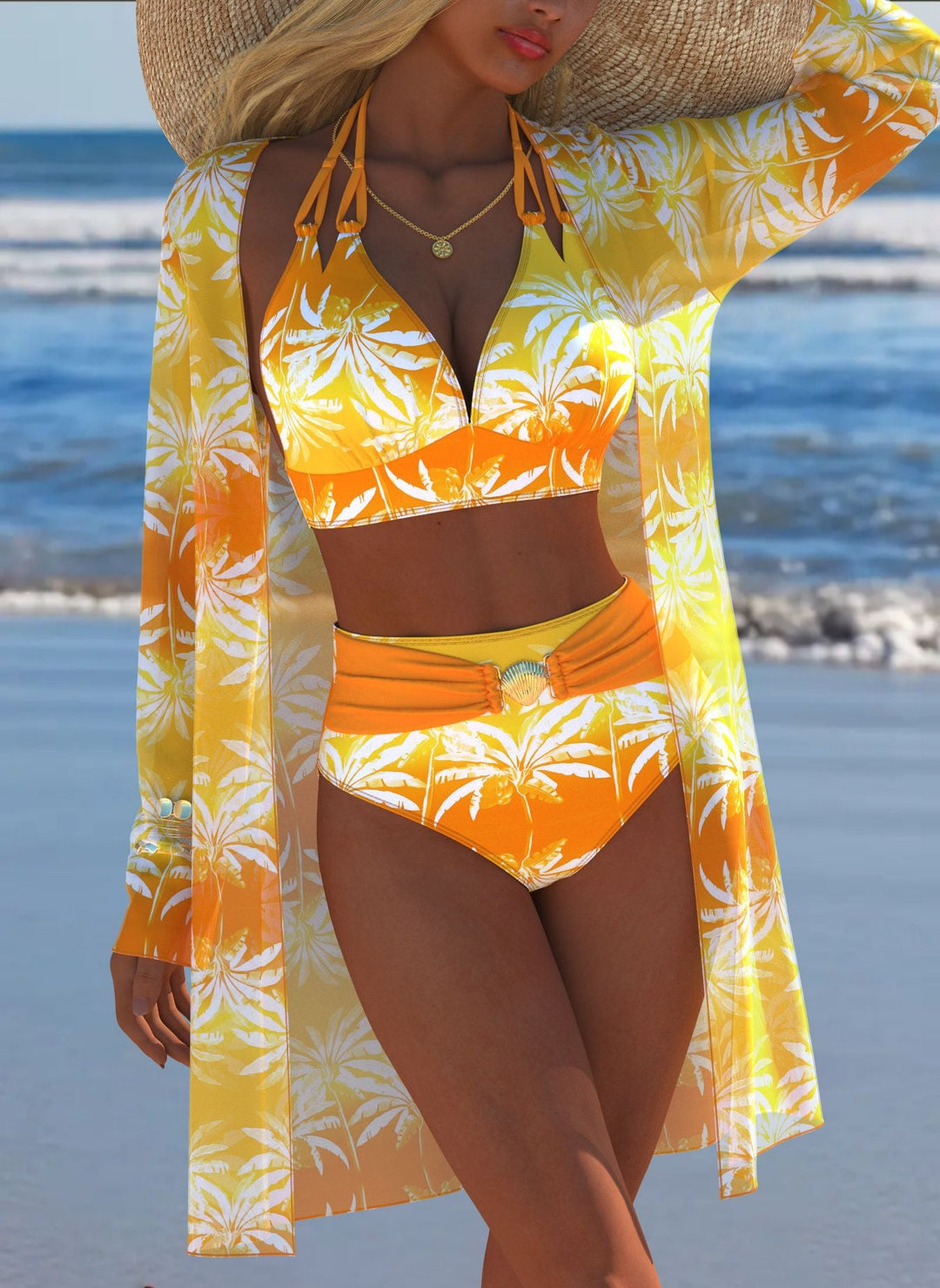 Damen Bikini-Set mit kreativem geometrischen Design und hohem Bund Drune