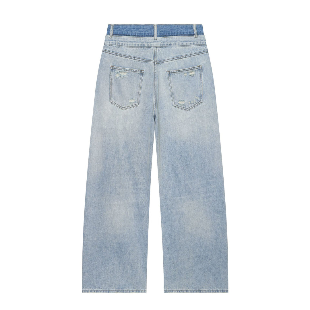 Damen nan weite zerrissene Jeans mit hoher Taille und Bindeband Drune