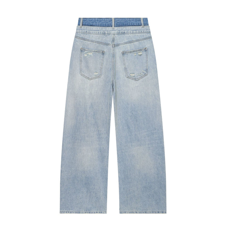 Damen nan weite zerrissene Jeans mit hoher Taille und Bindeband Drune