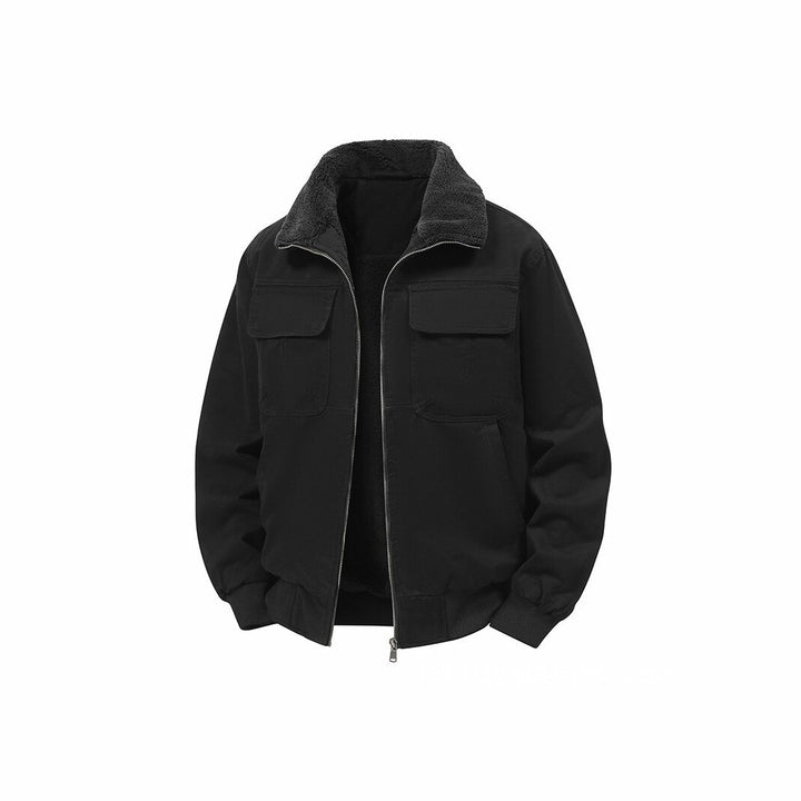 Herren Thermo‑Bomberjacke mit durchgehendem Reißverschluss, Sherpa‑Kragen und Utility‑Taschen Drune