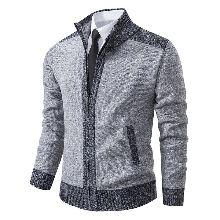 Herren nan strukturierter Strickcardigan mit Stehkragen und durchgehendem Reißverschluss Drune