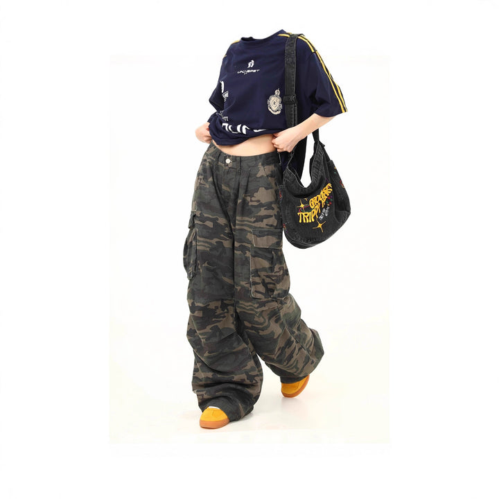 Damen Cargo-Hose mit weitem Bein und camouflagemuster Drune