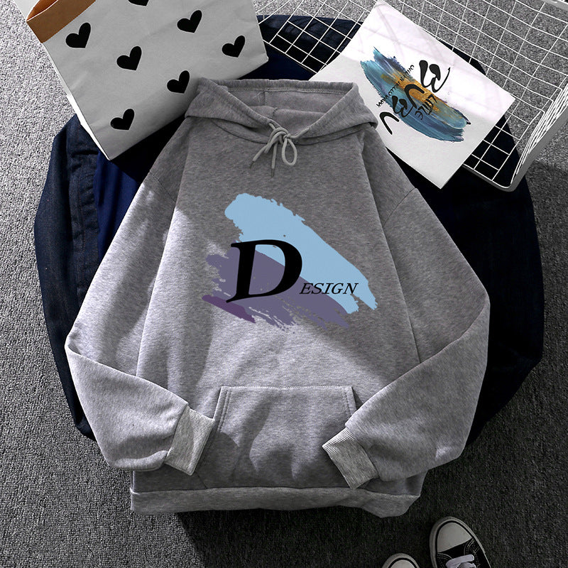 Unisex nan lässiger Kapuzenpullover mit großflächigem Pinsel-Logo, Kängurutasche und verstellbarer Kapuze Drune