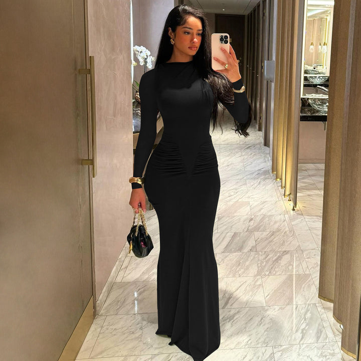 Damen Elegantes Maxikleid mit Raffungen und langem Arm Drune