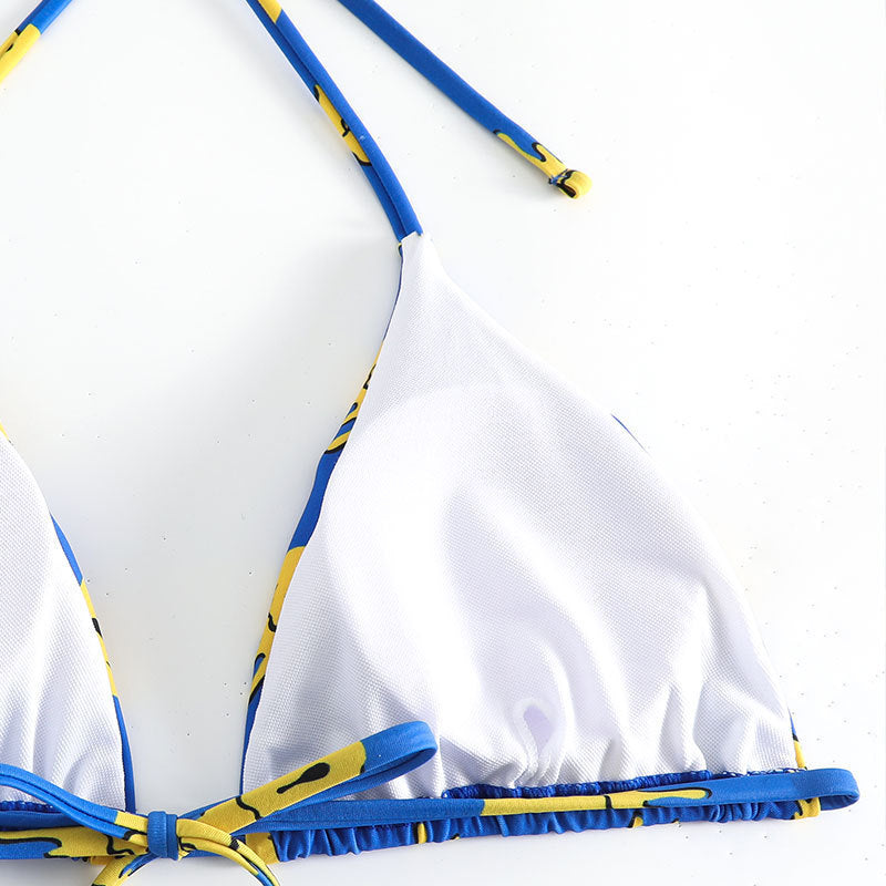 Damen Triangel-Bikini mit fröhlichem Smiley-Muster Drune