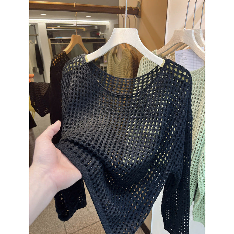 Damen luftiger Strickpullover mit grobem Netzmuster Drune