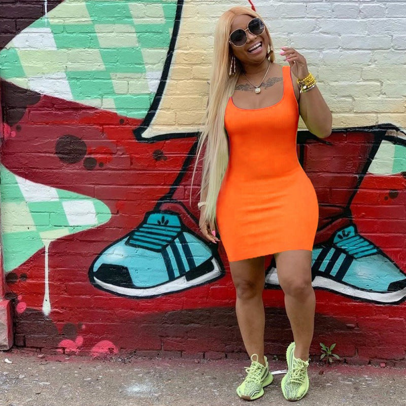 Damen Figurbetontes Minikleid mit schmalen Trägern und Rundhalsausschnitt Drune