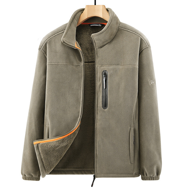 Herren Microfleece-Outdoorjacke mit wasserdichter Brusttasche, Stehkragen und Teddyfleece-Innenfutter Drune