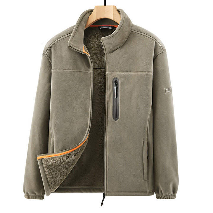 Herren Microfleece-Outdoorjacke mit wasserdichter Brusttasche, Stehkragen und Teddyfleece-Innenfutter Drune