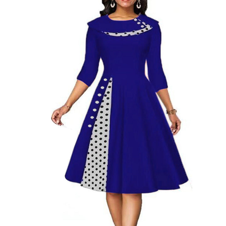 Damen Vintage Elegantes Kleid mit einzigartigem Polka-Dot-Design und ausgestelltem Rock Drune