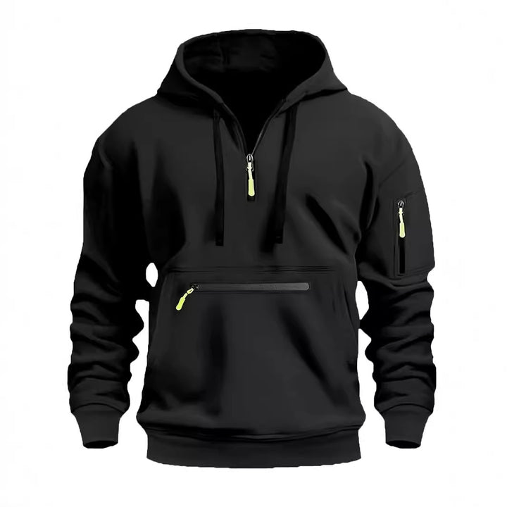 Herren nan technischer Halbzip Kapuzenpullover mit frontaler Reißverschlusstasche und Ärmel-Tasche Drune