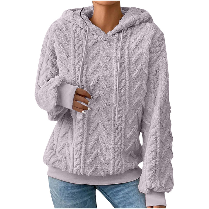 Damen nan kuscheliger Kapuzenpullover mit Zopfmuster Eingrifftaschen und Rippbündchen Drune