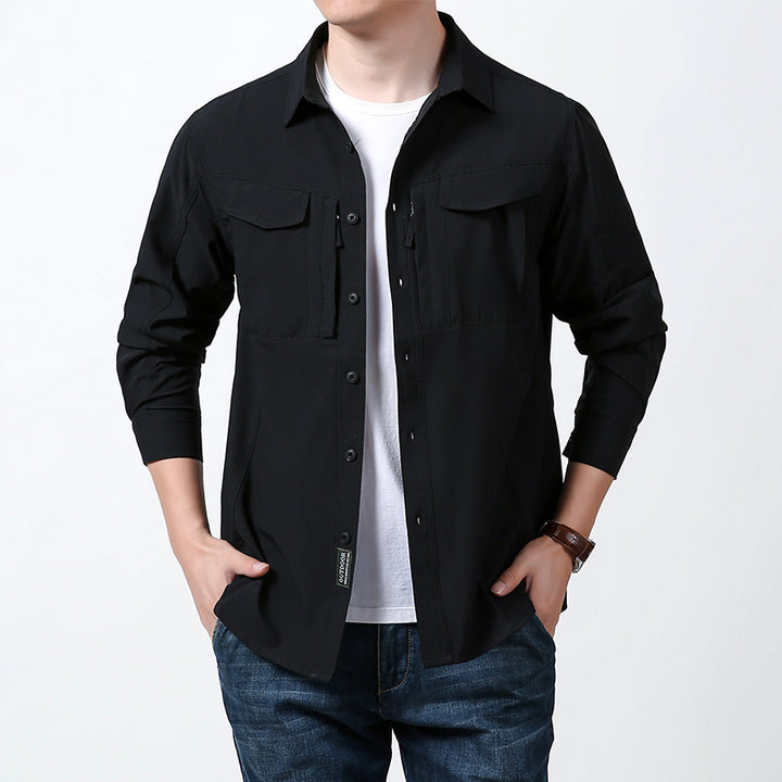 Herren nan leichtes Utility-Hemdjacke mit Brustklappen, Reißverschlusstasche und stretchigem Funktionsgewebe Drune