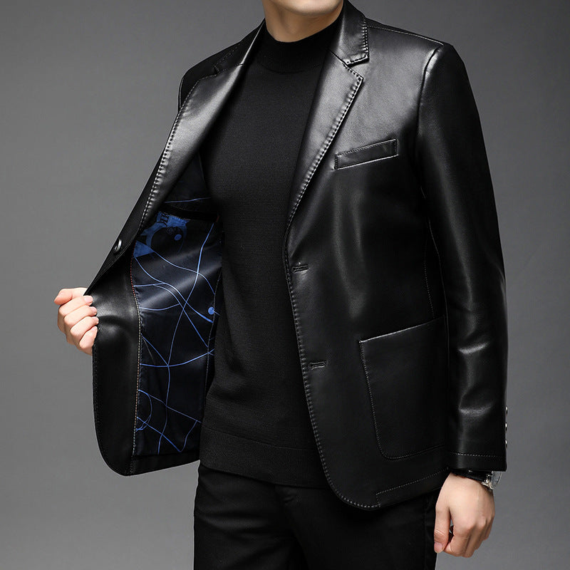Herren Kunstleder-Sakko mit schlanker Passform und Notch-Revers Drune