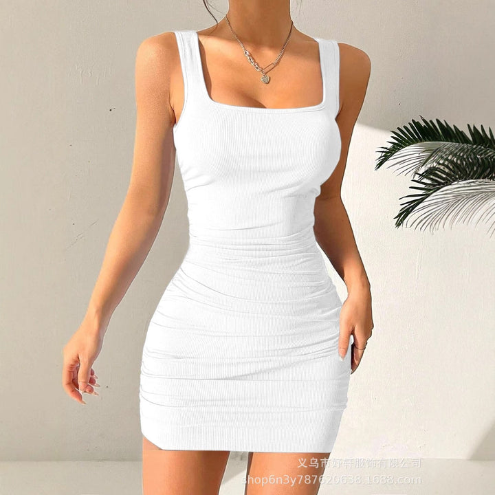 Damen figurbetontes Minikleid mit angeschnittenen Trägern und Raffung Drune
