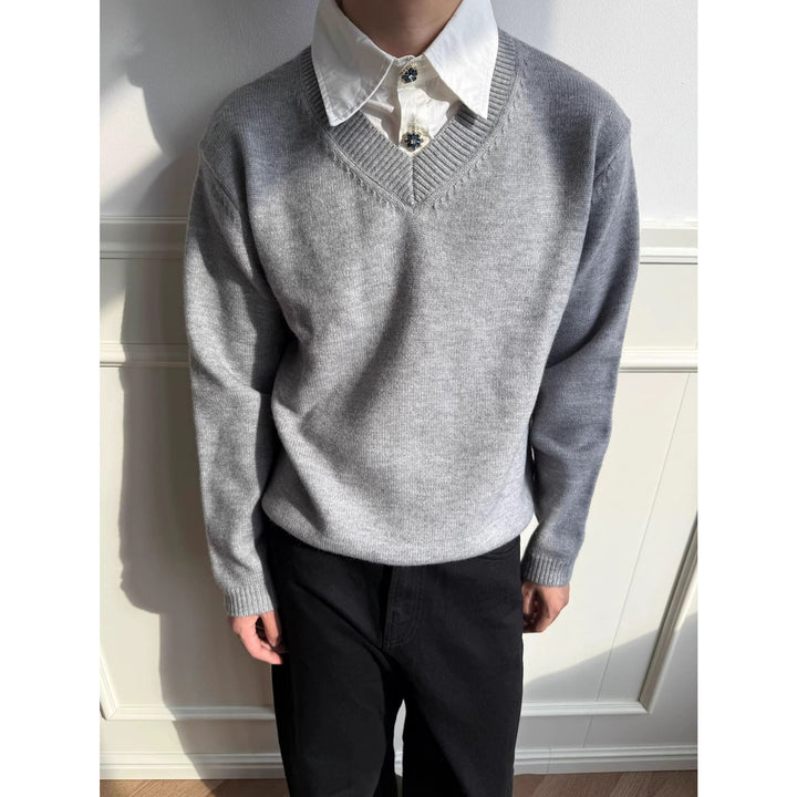 Herren Klassischer V-Ausschnitt Pullover Drune